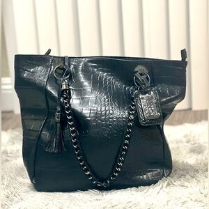 2B Bebe black leather big shoulder bag.
